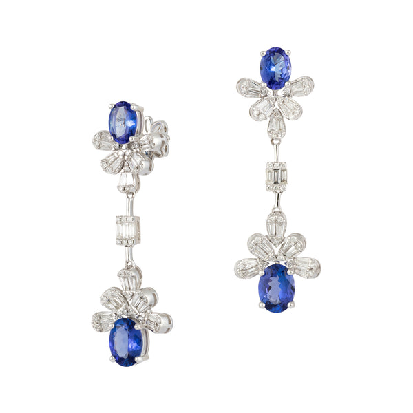 Drop Diamond and Tanzanite Earrings