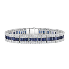 Double Row Baguette & Round Sapphire Bracelet