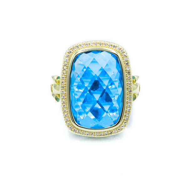 The Grande Blue Topaz Halo Ring