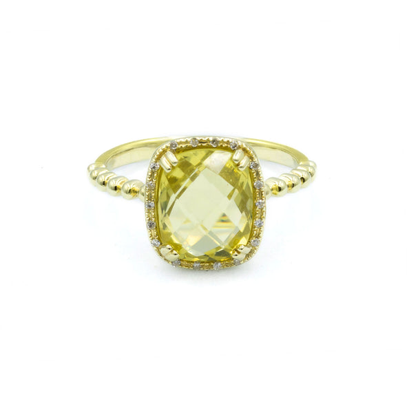 Lemon Quartz Halo Ring