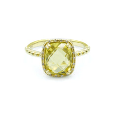 Lemon Quartz Halo Ring