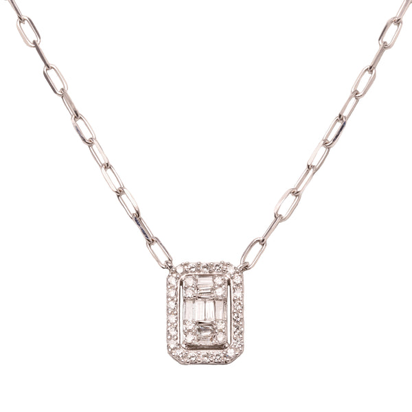 Emerald Cut Halo Paperclip Necklace - 40% OFF!