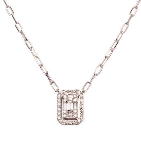 Emerald Cut Halo Paperclip Necklace - 40% OFF!