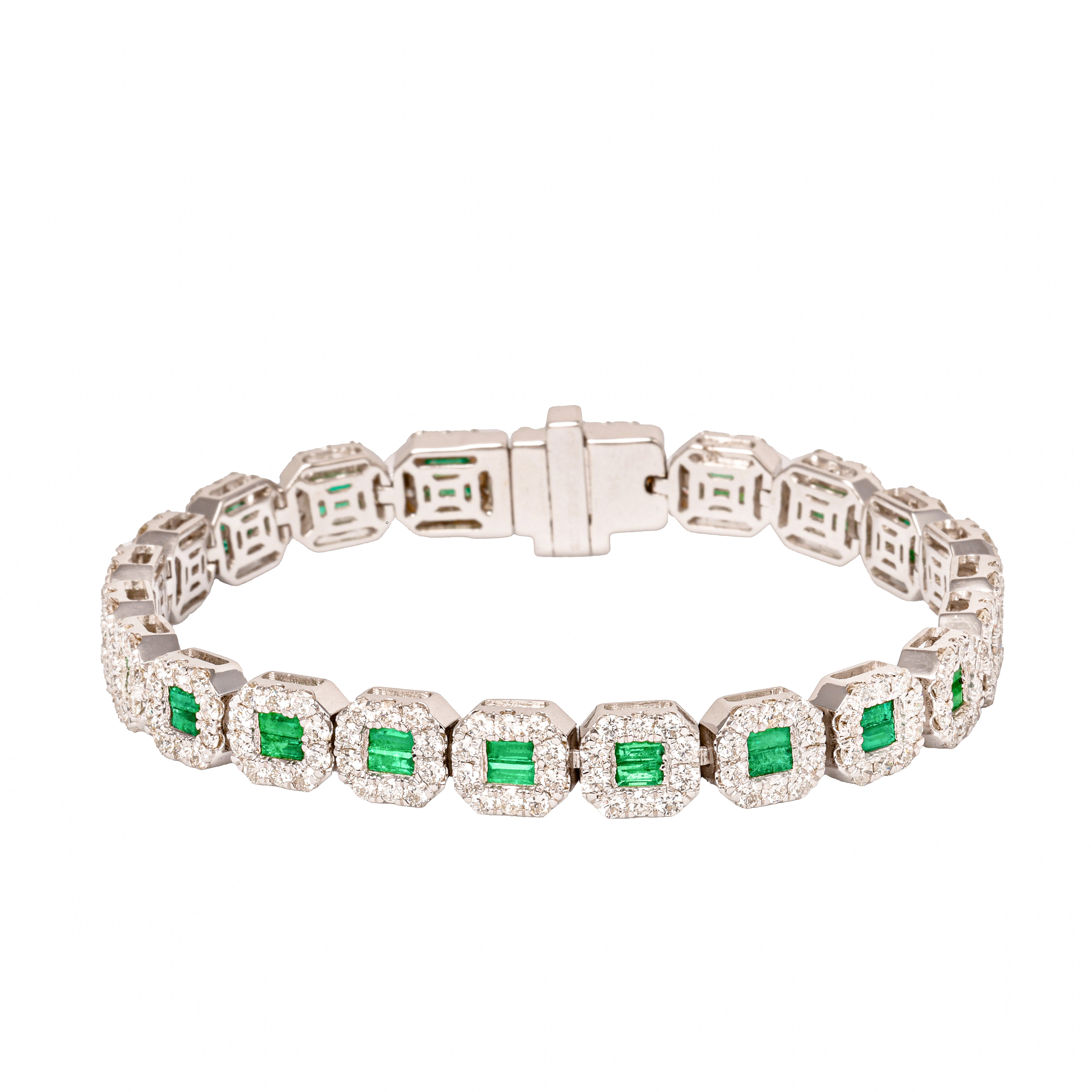 Emerald & Diamond Halo Statement Bracelet