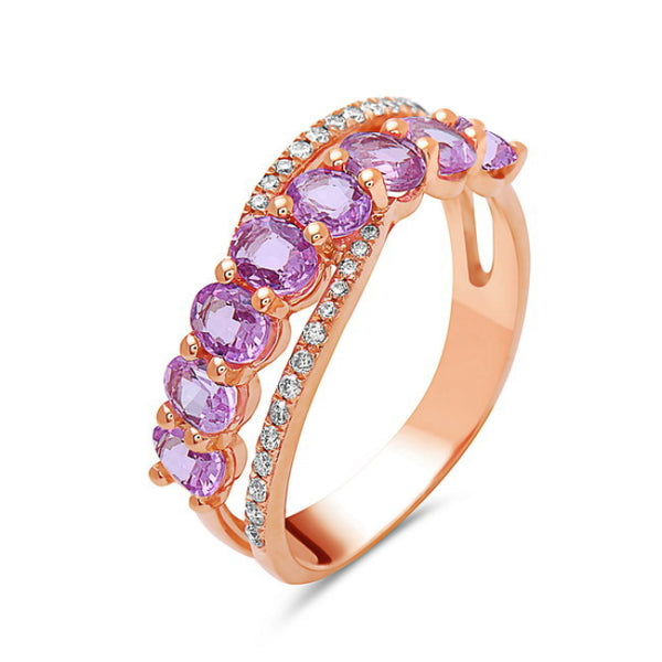 Pink Sapphire & Diamond Wave Ring