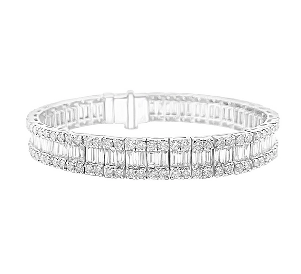 Double Row Baguette & Round Diamond Bracelet